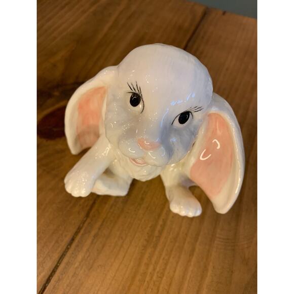 Ceramic Long Floppy Ear Bunnies Rabbits "Lopsy & Topsy" Vintage Holiday Figurine - Picture 6 of 8